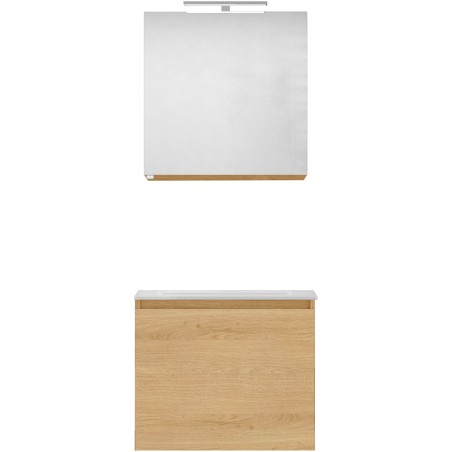 Meuble forme 60cm solo 1 tiroir marbre de synthèse +armoire de toilette coloris chêne nordique