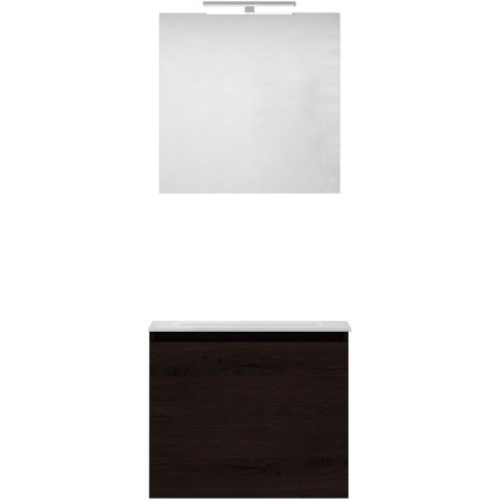 Meuble forme 60cm solo 1 tiroir marbre de synthèse +miroir coloris chêne graphite