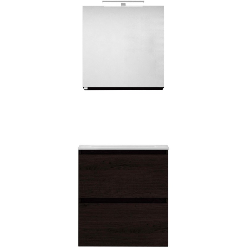 Meuble forme 60cm solo 2 tiroirs marbre de synthèse +armoire de toilette coloris chêne graphite