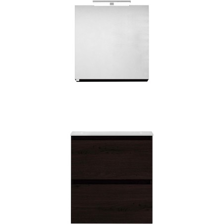 Meuble forme 60cm solo 2 tiroirs marbre de synthèse +armoire de toilette coloris chêne graphite