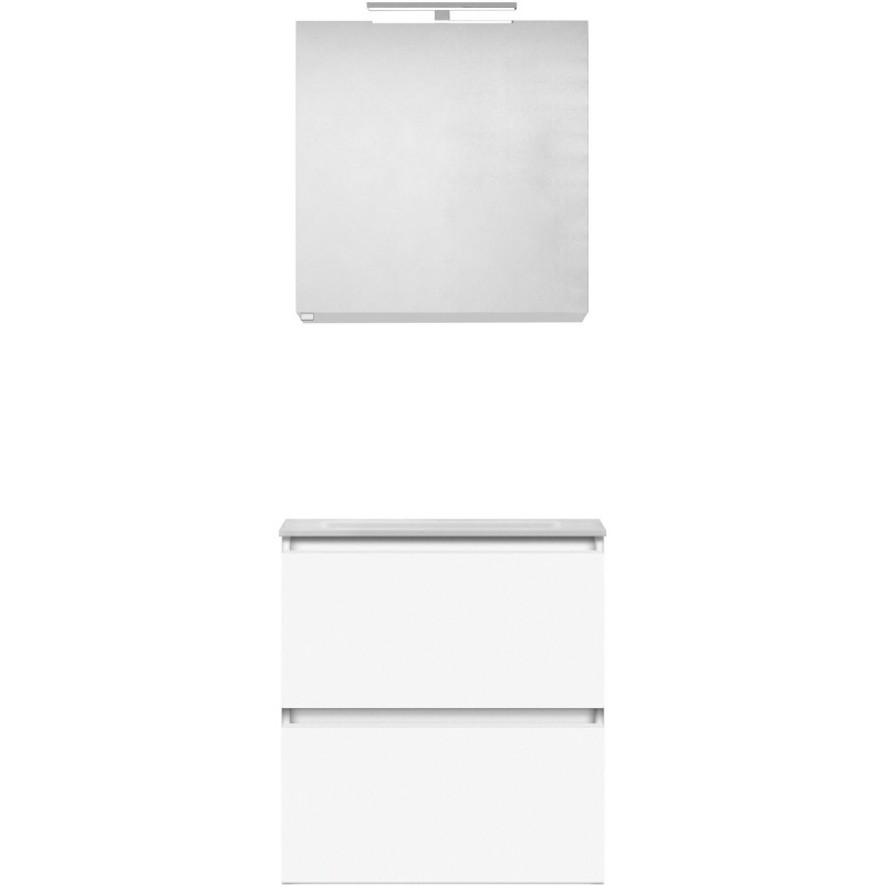 Meuble forme 60cm solo 2 tiroirs marbre de synthèse +armoire de toilette coloris blanc