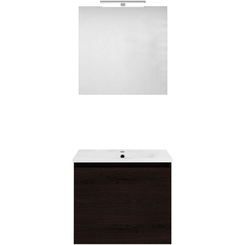 Meuble forme 60cm solo 1 tiroir porcelaine +miroir coloris chêne graphite