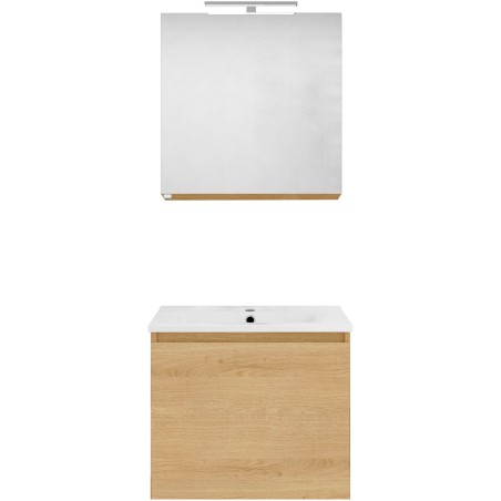 Meuble forme 60cm solo 1 tiroir porcelaine +armoire de toilette coloris chêne nordique