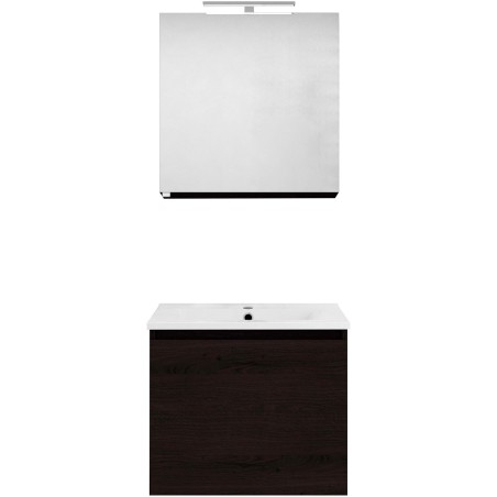 Meuble forme 60cm solo 1 tiroir porcelaine +armoire de toilette coloris chêne graphite