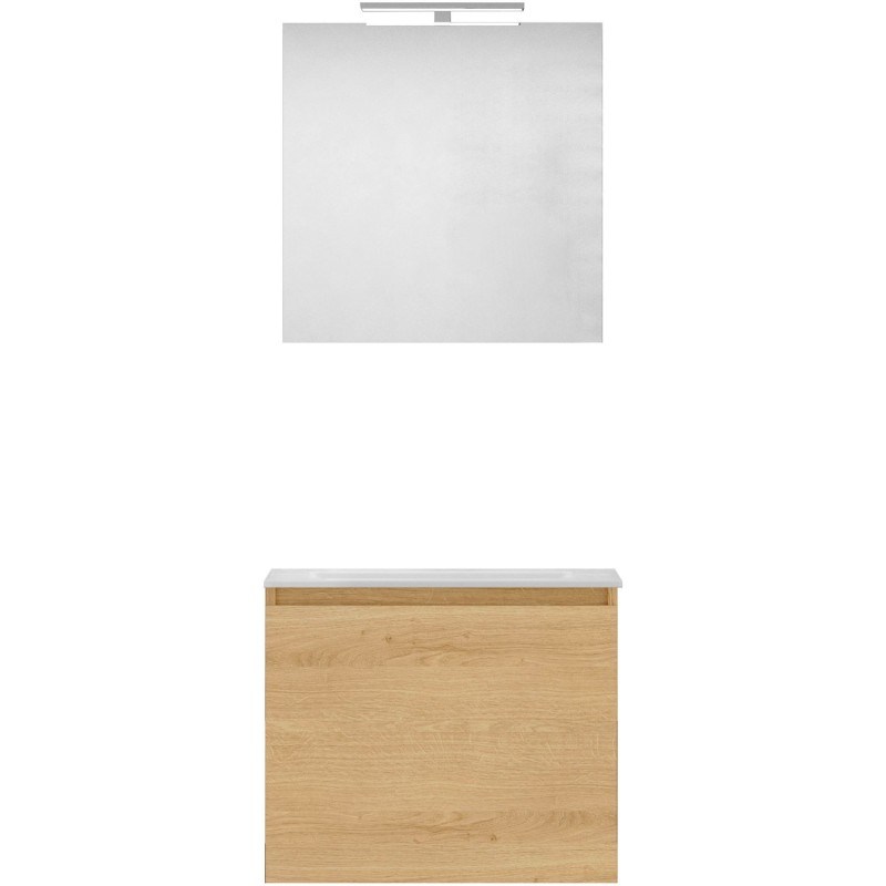 Meuble forme 60cm solo 1 tiroir marbre de synthèse +miroir coloris chêne nordique