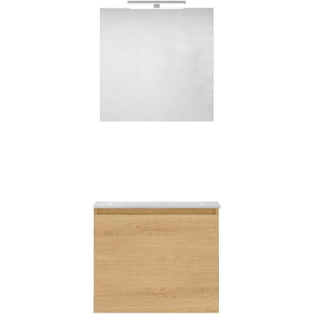 Meuble forme 60cm solo 1 tiroir marbre de synthèse +miroir coloris chêne nordique