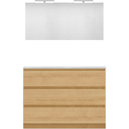 Meuble forme 120 duo 3 tiroirs marbre de synthèse +miroir coloris chêne nordique