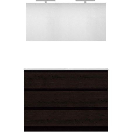 Meuble forme 120 duo 3 tiroirs marbre de synthèse +miroir coloris chêne graphite