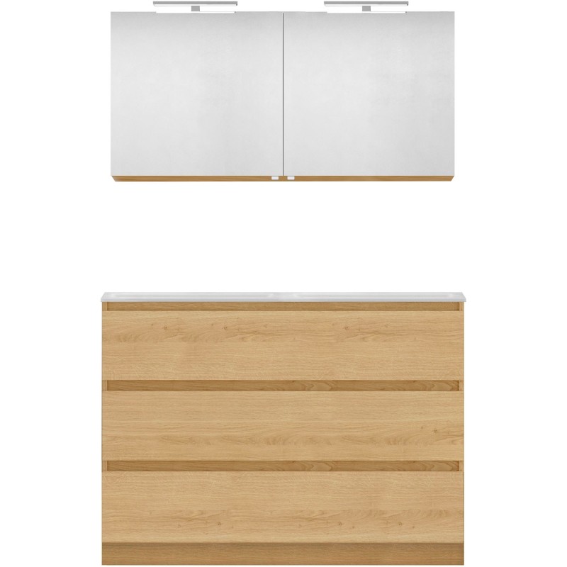 Meuble forme 120 duo 3 tiroirs marbre de synthèse +armoire de toilette coloris chêne nordique
