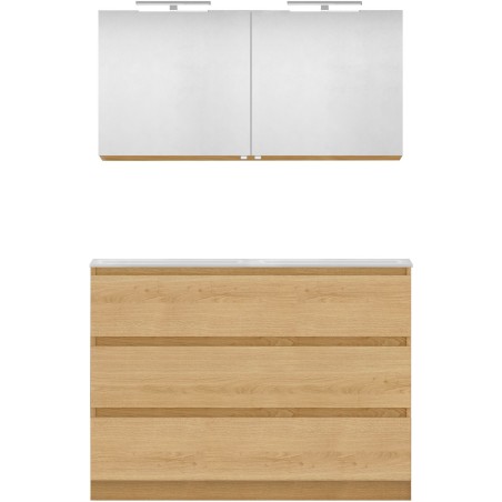 Meuble forme 120 duo 3 tiroirs marbre de synthèse +armoire de toilette coloris chêne nordique