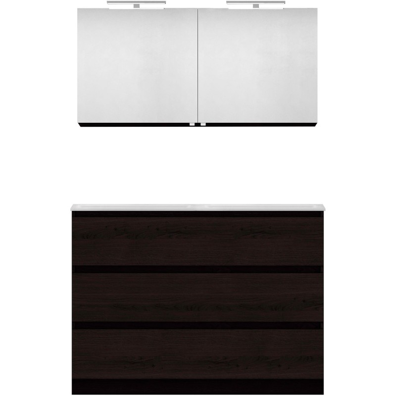 Meuble forme 120 duo 3 tiroirs marbre de synthèse +armoire de toilette coloris chêne graphite