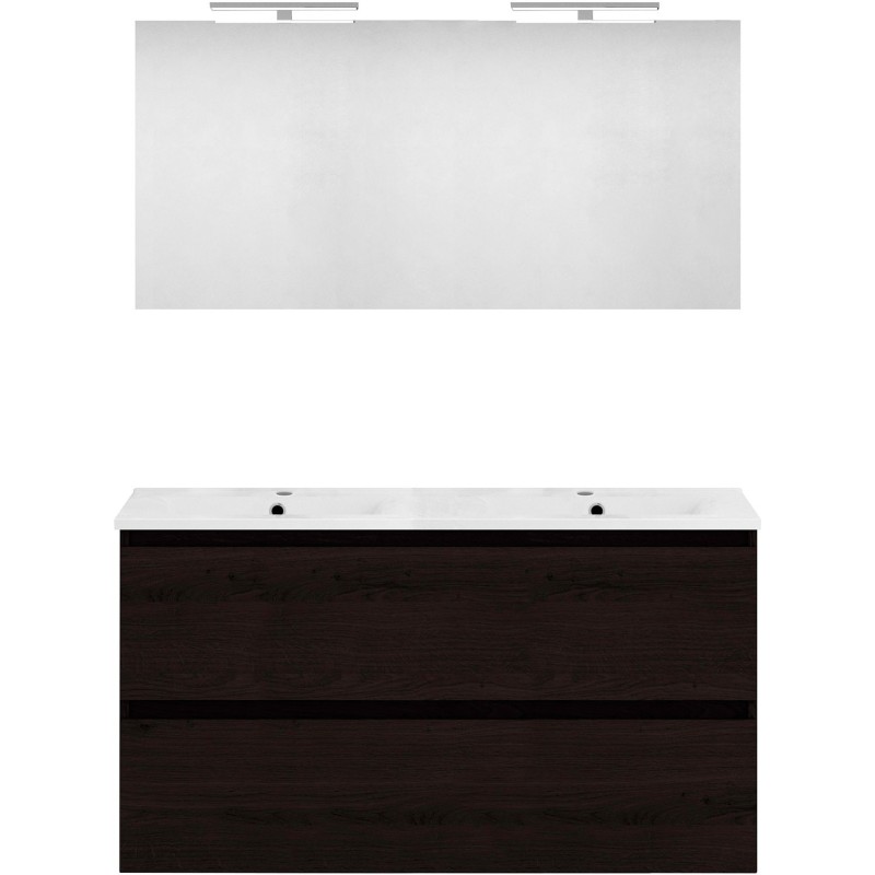 Meuble forme 120 duo 2 tiroirs porcelaine +miroir coloris chêne graphite