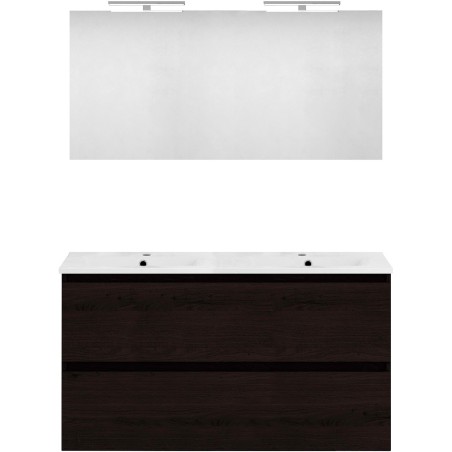 Meuble forme 120 duo 2 tiroirs porcelaine +miroir coloris chêne graphite