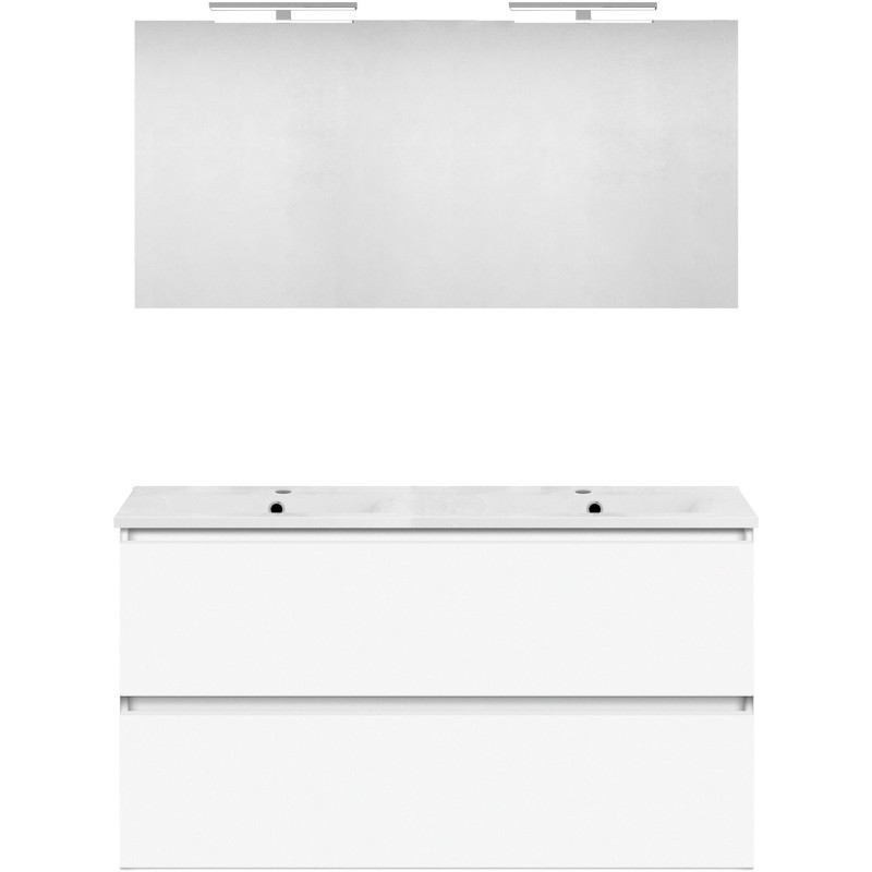 Meuble forme 120 duo 2 tiroirs porcelaine +miroir coloris blanc