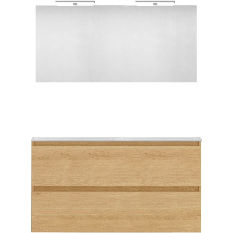 Meuble forme 120 duo 2 tiroirs marbre de synthèse +miroir coloris chêne nordique