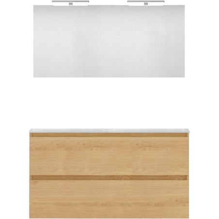 Meuble forme 120 duo 2 tiroirs marbre de synthèse +miroir coloris chêne nordique