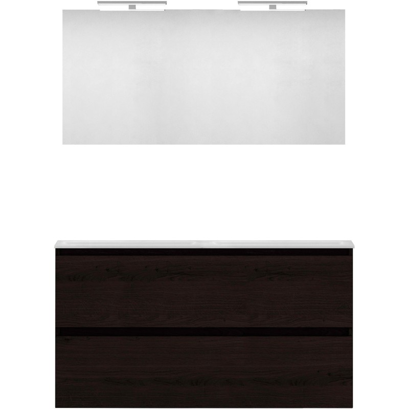 Meuble forme 120 duo 2 tiroirs marbre de synthèse +miroir coloris chêne graphite