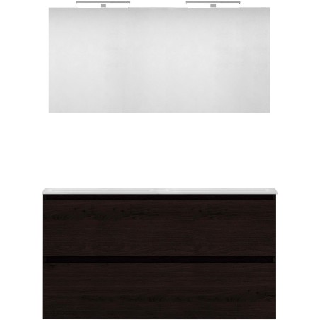 Meuble forme 120 duo 2 tiroirs marbre de synthèse +miroir coloris chêne graphite