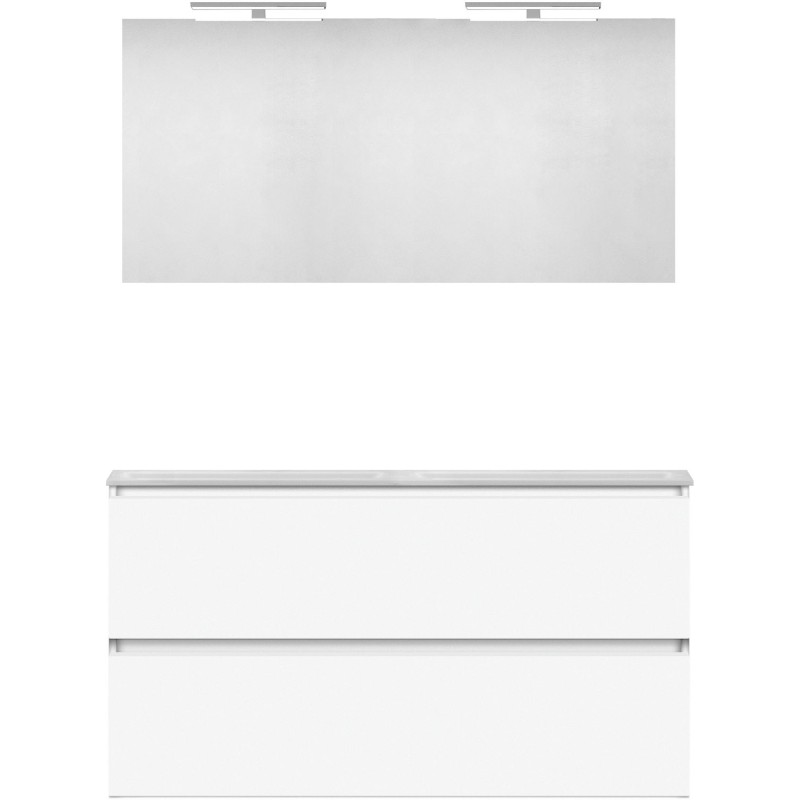 Meuble forme 120 duo 2 tiroirs marbre de synthèse +miroir coloris blanc