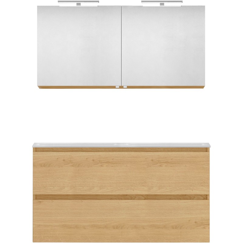 Meuble forme 120 duo 2 tiroirs marbre de synthèse +armoire de toilette coloris chêne nordique