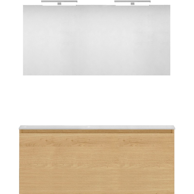 Meuble forme 120 asymétrique gauche 1 tiroir marbre de synthèse +miroir coloris chêne nordique