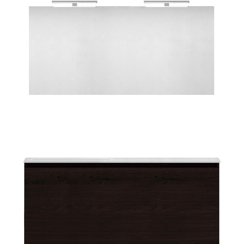 Meuble forme 120 asymétrique gauche 1 tiroir marbre de synthèse +miroir coloris chêne graphite