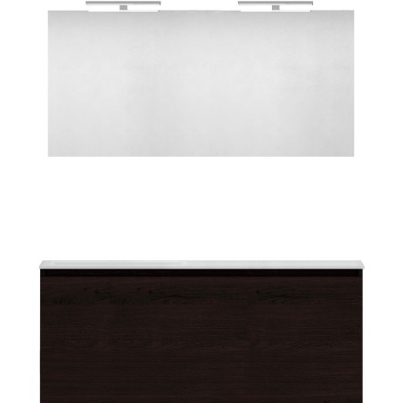 Meuble forme 120 asymétrique gauche 1 tiroir marbre de synthèse +miroir coloris chêne graphite