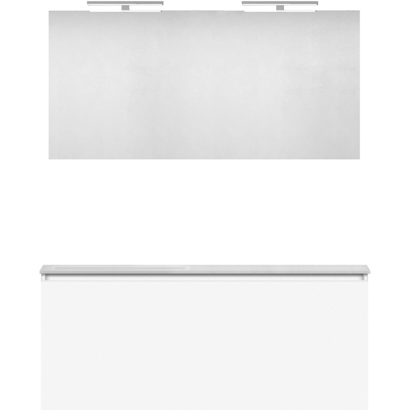 Meuble forme 120 asymétrique gauche 1 tiroir marbre de synthèse +miroir coloris blanc