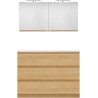 Meuble forme 120 asymétrique droite 3 tiroirs marbre de synthèse +armoire de toilette coloris chêne nordique