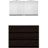 Meuble forme 120 asymétrique droite 3 tiroirs marbre de synthèse +armoire de toilette coloris chêne graphite