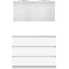 Meuble forme 120 asymétrique droite 3 tiroirs marbre de synthèse +armoire de toilette coloris blanc