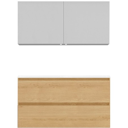 Meuble alano 120cm duo 2 tiroirs porcelaine blanc mat +armoire de toilette coloris blanc