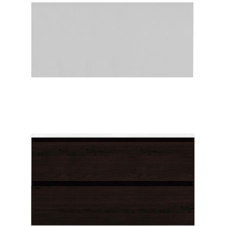 Meuble alano 120cm duo 2 tiroirs porcelaine coloris chêne graphite brillant + miroir coloris chêne graphite