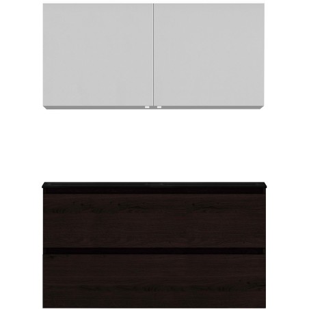Meuble alano 120cm duo 2 tiroirs porcelaine coloris chêne graphite mat +armoire de toilette coloris chêne graphite