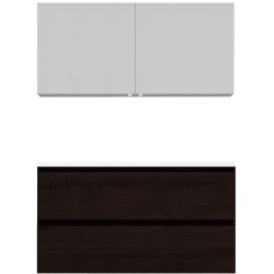 Meuble Alano 120cm asymétrique droite 2 tiroirs marbre de synthèse +armoire de toilette coloris chêne graphite