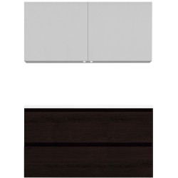 Meuble Alano 120cm asymétrique gauche 2 tiroirs marbre de synthèse +armoire de toilette coloris chêne graphite