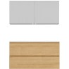 Meuble Alano 120cm asymétrique gauche 2 tiroirs marbre de synthèse +armoire de toilette coloris chêne nordique