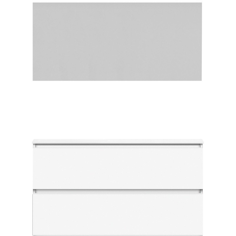 Meuble Alano 120cm asymétrique gauche 2 tiroirs marbre de synthèse +miroir coloris blanc