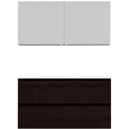 Meuble Alano 120cm duo 2 tiroirs marbre de synthèse +armoire de toilette coloris chêne graphite