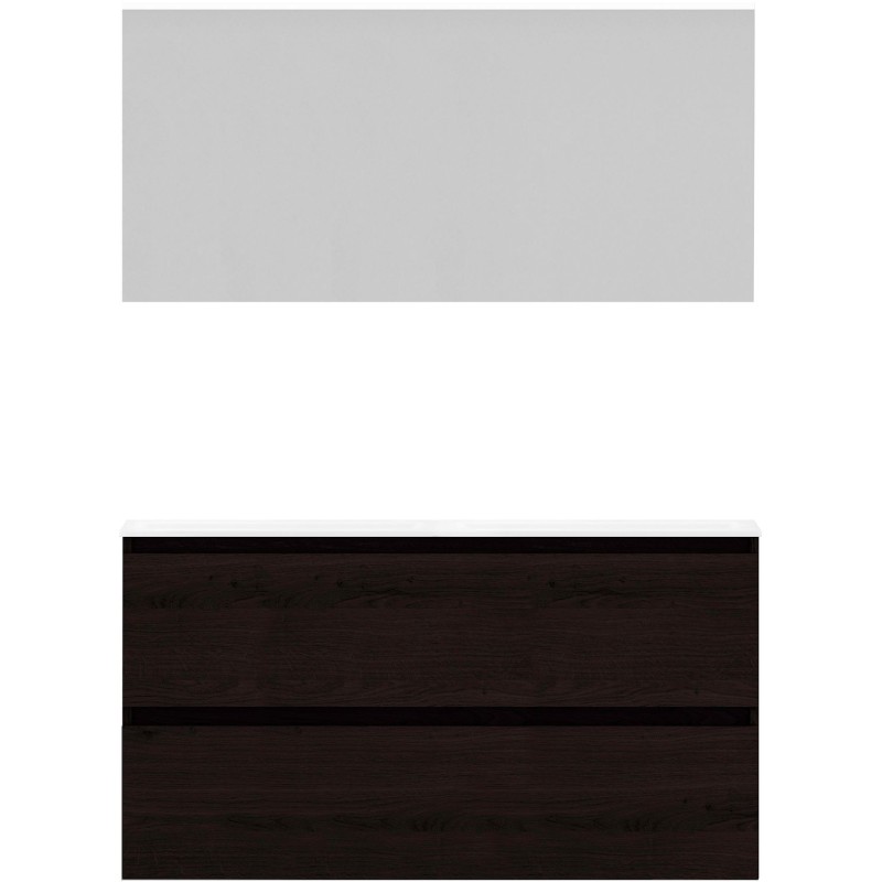 Meuble Alano 120cm duo 2 tiroirs marbre de synthèse +miroir coloris chêne graphite