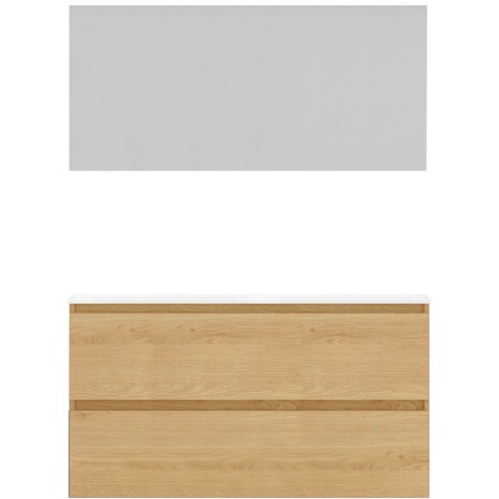 Meuble alano 120cm duo 2 tiroirs porcelaine coloris chêne nordic brillant + miroir coloris chêne nordic