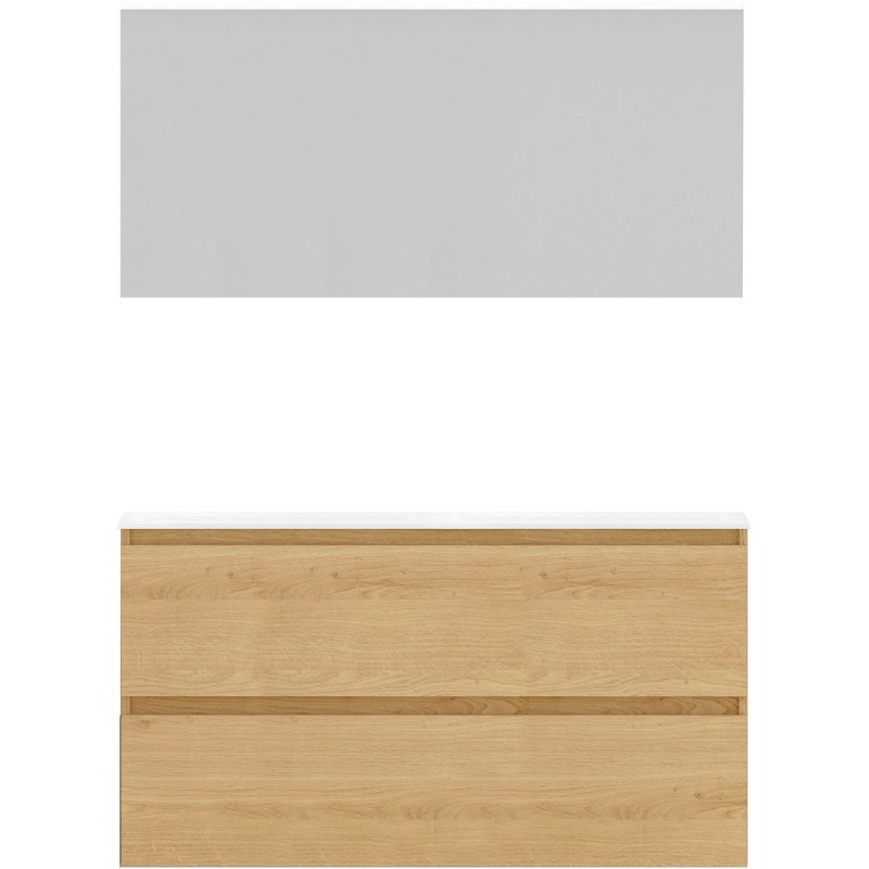 Meuble alano 120cm duo 2 tiroirs porcelaine coloris chêne nordic mat + miroir coloris chêne nordic
