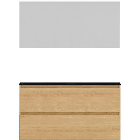 Meuble alano 120cm duo 2 tiroirs porcelaine coloris chêne nordic mat + miroir coloris chêne nordic