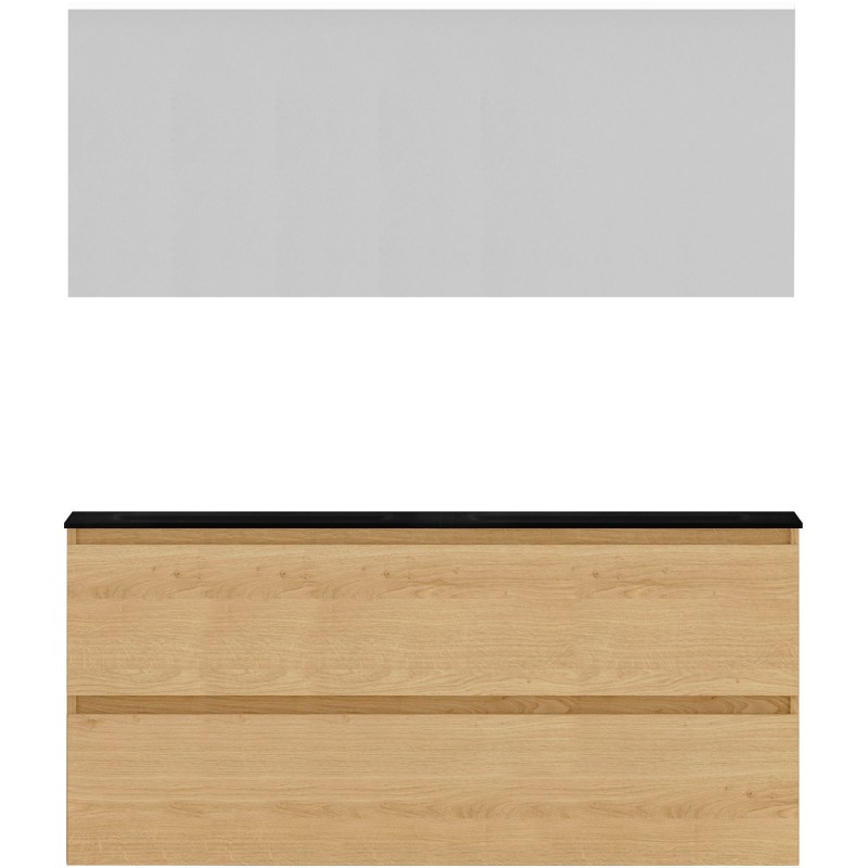 Meuble alano 120cm duo 2 tiroirs porcelaine coloris chêne nordic mat + miroir coloris chêne nordic