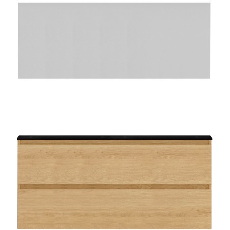 Meuble alano 120cm duo 2 tiroirs porcelaine coloris chêne nordic mat + miroir coloris chêne nordic