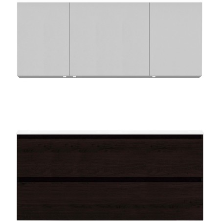 Meuble alano 140 cm duo 2 tiroirs porcelaine coloris chêne graphite mat + armoire de toilette coloris chêne graphite