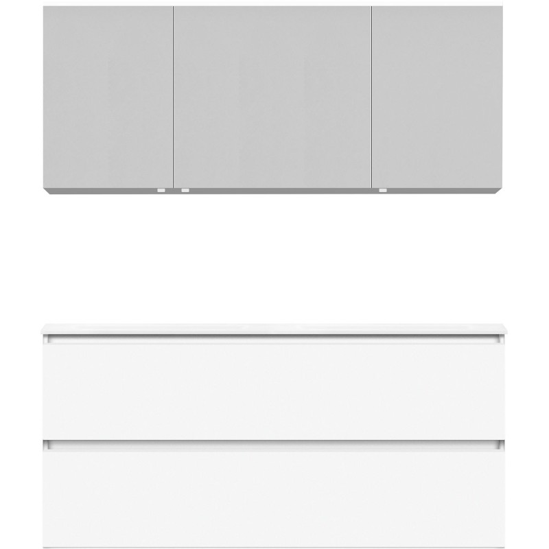 Meuble alano 140cm duo 2 tiroirs porcelaine coloris blanc mat + armoire de toilette coloris blanc