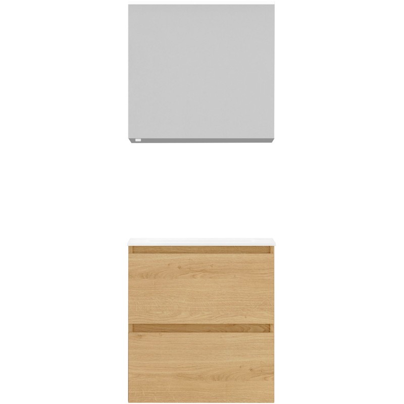 Meuble Alano 60cm solo 2 tiroirs marbre de synthèse +armoire de toilette coloris chêne nordique