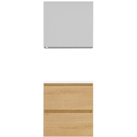 Meuble Alano 60cm solo 2 tiroirs marbre de synthèse +armoire de toilette coloris chêne nordique