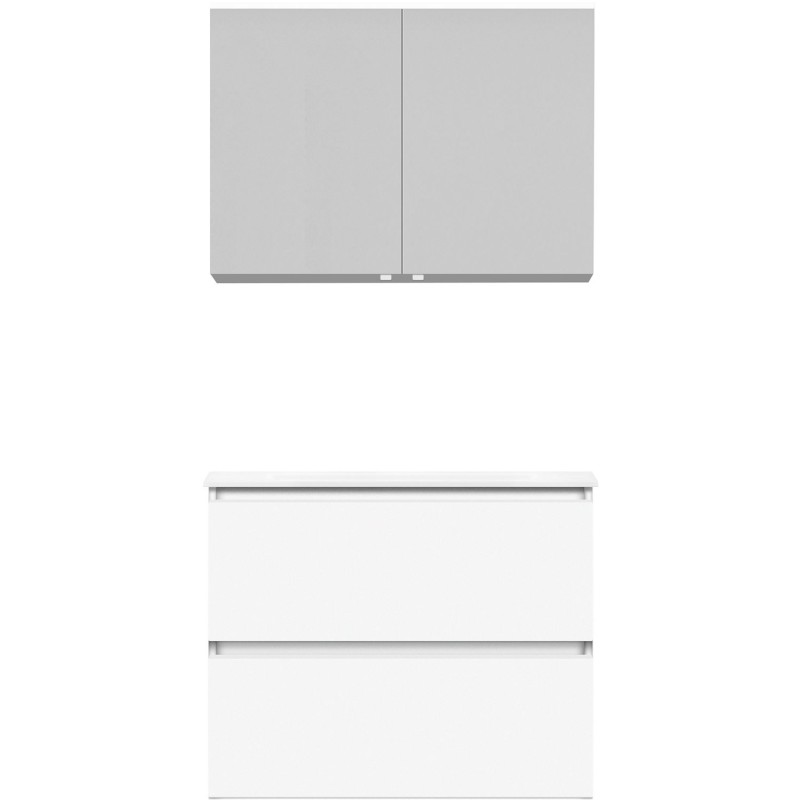 Meuble Alano 80 cm solo 2 tiroirs porcelaine blanc mat + armoire de toilette blanc